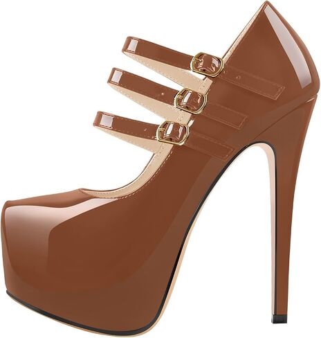 15cm Platform Round Toe Patent High Heel Stiletto Ankle Strap Pumps in Saudi Arabia