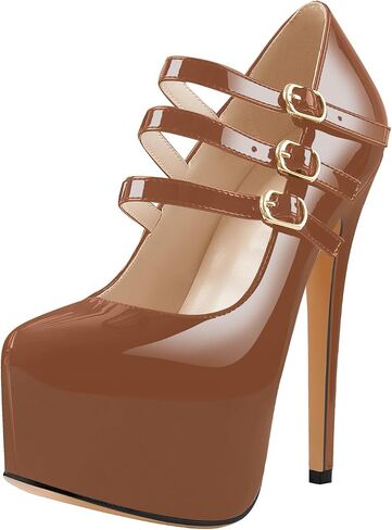 15cm Platform Round Toe Patent High Heel Stiletto Ankle Strap Pumps in Saudi Arabia