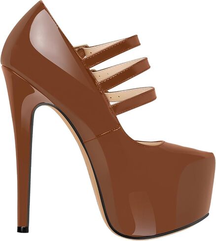 15cm Platform Round Toe Patent High Heel Stiletto Ankle Strap Pumps in Saudi Arabia