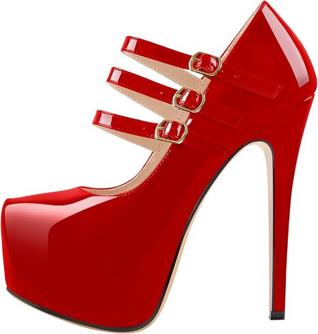 15cm Platform Round Toe Patent High Heel Stiletto Ankle Strap Pumps in Saudi Arabia