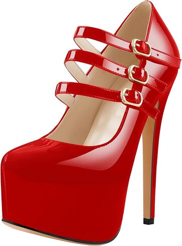 15cm Platform Round Toe Patent High Heel Stiletto Ankle Strap Pumps in Saudi Arabia