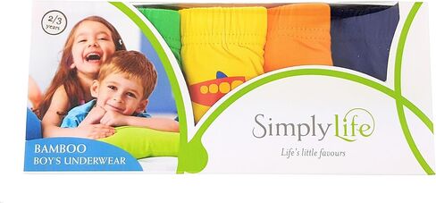 Simply Life Boys’ Underwear Breathable Bamboo Viscose/Spandex Briefs (5pc Pack) - Printed in Saudi Arabia