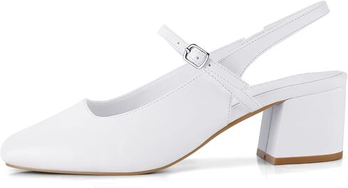 Women's Slingback Heels Low Chunky Heel Buckle Strap Pumps Square Toe Wedding Dress Shoes in Saudi Arabia
