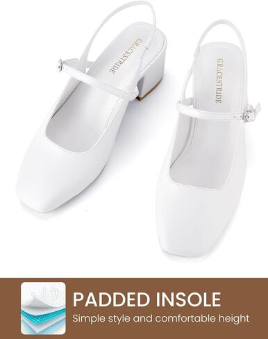 Women's Slingback Heels Low Chunky Heel Buckle Strap Pumps Square Toe Wedding Dress Shoes in Saudi Arabia