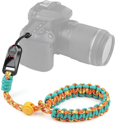حزام معصم الكاميرا ، حزام معصم مضفر قابل للتعديل للكاميرا مع موصل سريع للمصورين ، حزام اليد الكاميرا للكنون ، GoPro ، Sony (الأزرق البرتقالي) in Kuwait