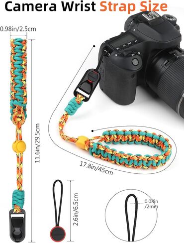 حزام معصم الكاميرا ، حزام معصم مضفر قابل للتعديل للكاميرا مع موصل سريع للمصورين ، حزام اليد الكاميرا للكنون ، GoPro ، Sony (الأزرق البرتقالي) in Kuwait