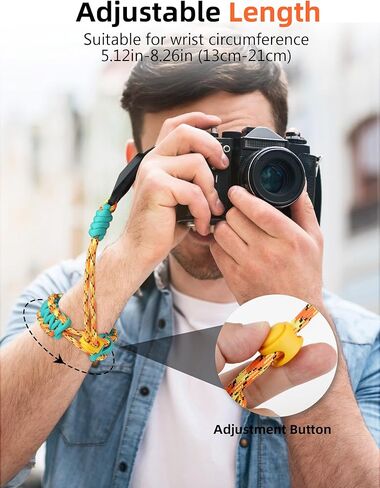 حزام معصم الكاميرا ، حزام معصم مضفر قابل للتعديل للكاميرا مع موصل سريع للمصورين ، حزام اليد الكاميرا للكنون ، GoPro ، Sony (الأزرق البرتقالي) in Kuwait