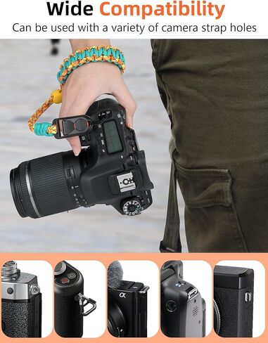 حزام معصم الكاميرا ، حزام معصم مضفر قابل للتعديل للكاميرا مع موصل سريع للمصورين ، حزام اليد الكاميرا للكنون ، GoPro ، Sony (الأزرق البرتقالي) in Kuwait