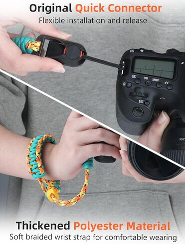 حزام معصم الكاميرا ، حزام معصم مضفر قابل للتعديل للكاميرا مع موصل سريع للمصورين ، حزام اليد الكاميرا للكنون ، GoPro ، Sony (الأزرق البرتقالي) in Kuwait
