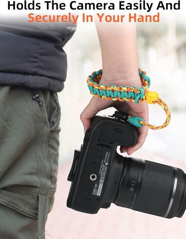 حزام معصم الكاميرا ، حزام معصم مضفر قابل للتعديل للكاميرا مع موصل سريع للمصورين ، حزام اليد الكاميرا للكنون ، GoPro ، Sony (الأزرق البرتقالي) in Kuwait