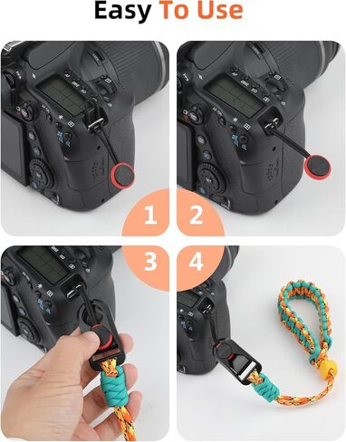 حزام معصم الكاميرا ، حزام معصم مضفر قابل للتعديل للكاميرا مع موصل سريع للمصورين ، حزام اليد الكاميرا للكنون ، GoPro ، Sony (الأزرق البرتقالي) in Kuwait