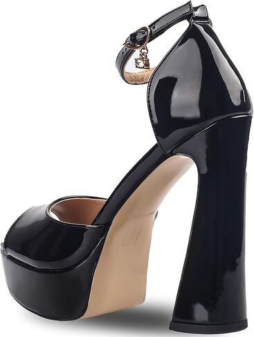 Black Ankle Strap Heels Open Peep Toe Chunky High Heel Platform Sandals with Single Strap Buckle and Rhinestone for Women Ladies Sexy 5 Inch in Saudi Arabia