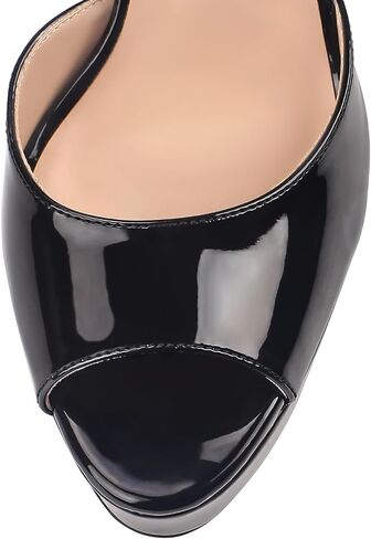 Black Ankle Strap Heels Open Peep Toe Chunky High Heel Platform Sandals with Single Strap Buckle and Rhinestone for Women Ladies Sexy 5 Inch in Saudi Arabia