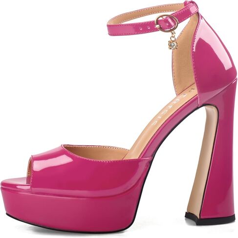 Black Ankle Strap Heels Open Peep Toe Chunky High Heel Platform Sandals with Single Strap Buckle and Rhinestone for Women Ladies Sexy 5 Inch in Saudi Arabia