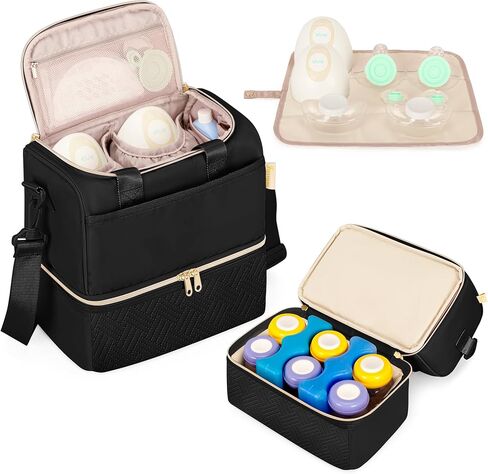 Fasrom Wearable Breast Pump Bag with Cooler Compartment Compatible with Elvie, Willow Pump, Portable Pumping Carrying Case with Waterproof Mat, Black (Empty Bag Only) in Saudi Arabia