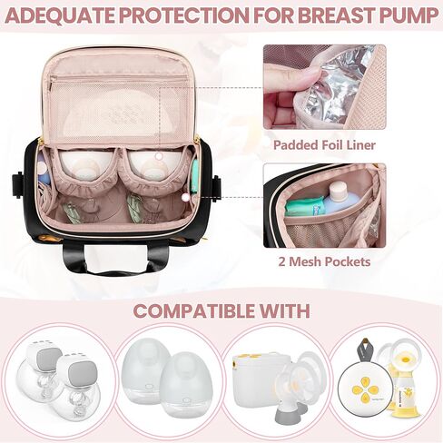 Fasrom Wearable Breast Pump Bag with Cooler Compartment Compatible with Elvie, Willow Pump, Portable Pumping Carrying Case with Waterproof Mat, Black (Empty Bag Only) in Saudi Arabia