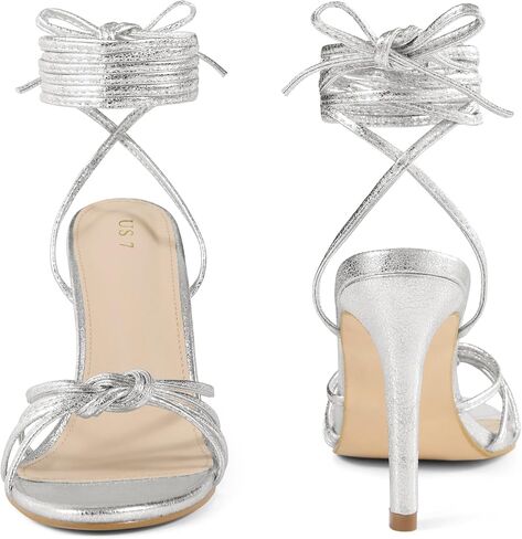 Perphy Knot Strappy Lace Up Metallic Stiletto Heel Sandals for Women in Kuwait