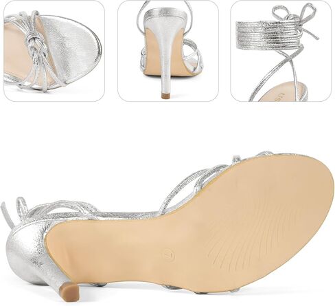 Perphy Knot Strappy Lace Up Metallic Stiletto Heel Sandals for Women in Kuwait