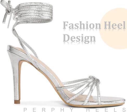 Perphy Knot Strappy Lace Up Metallic Stiletto Heel Sandals for Women in Kuwait
