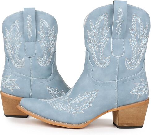 Western Cowgirl Ankle Boot for Women with Embroidered Comfort Fashion Short Boots Pointed Toe Cowgirl Short Booties Side Zipper in Kuwait