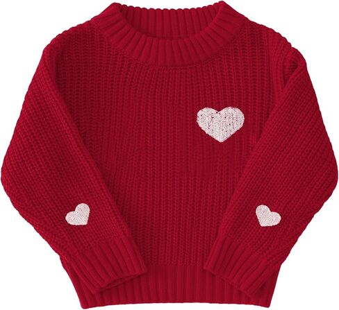 BOUTIKOME Valentines Day Sweater Toddler Baby Girl Boy Heart Shirts Embroidery Knit Tops Spring Clothes Warm Winter Pullover in Kuwait