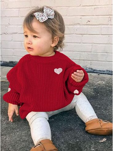BOUTIKOME Valentines Day Sweater Toddler Baby Girl Boy Heart Shirts Embroidery Knit Tops Spring Clothes Warm Winter Pullover in Kuwait