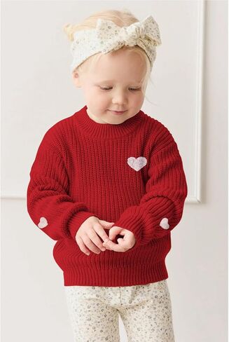 BOUTIKOME Valentines Day Sweater Toddler Baby Girl Boy Heart Shirts Embroidery Knit Tops Spring Clothes Warm Winter Pullover in Kuwait