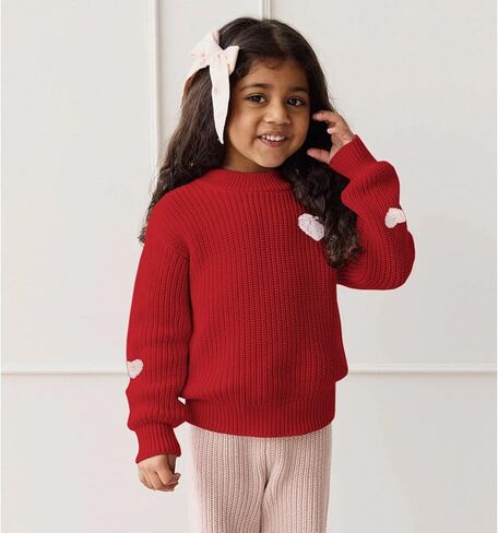 BOUTIKOME Valentines Day Sweater Toddler Baby Girl Boy Heart Shirts Embroidery Knit Tops Spring Clothes Warm Winter Pullover in Kuwait