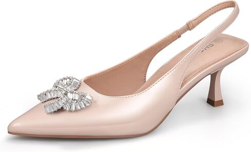 Women's Slingback Kitten Heels with Sparkly Rhinestone Bow - 2.4'' Inches Pointed Toe Pumps for Wedding Party Dress in Saudi Arabia