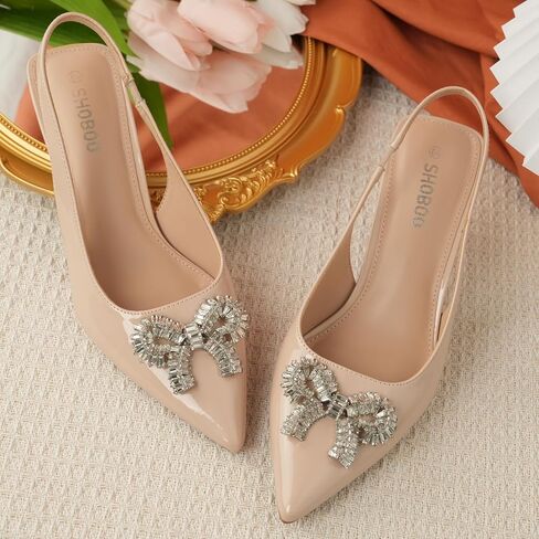 Women's Slingback Kitten Heels with Sparkly Rhinestone Bow - 2.4'' Inches Pointed Toe Pumps for Wedding Party Dress in Saudi Arabia