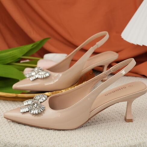 Women's Slingback Kitten Heels with Sparkly Rhinestone Bow - 2.4'' Inches Pointed Toe Pumps for Wedding Party Dress in Saudi Arabia