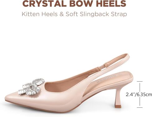 Women's Slingback Kitten Heels with Sparkly Rhinestone Bow - 2.4'' Inches Pointed Toe Pumps for Wedding Party Dress in Saudi Arabia