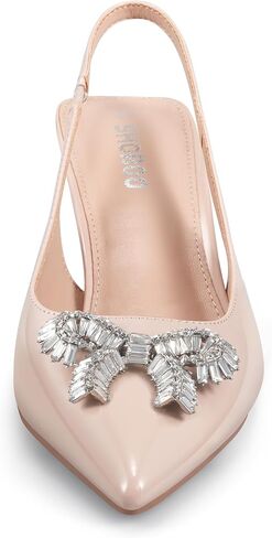 Women's Slingback Kitten Heels with Sparkly Rhinestone Bow - 2.4'' Inches Pointed Toe Pumps for Wedding Party Dress in Saudi Arabia