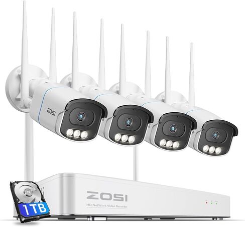 Zosi 4K WiFi 6 Camera Camera System ، 4pcs 4K 4K Outdoor Indoor Clipas ، Aurora Lux Vision Full Color Coll Confect in Kuwait