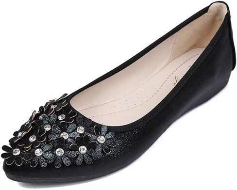 Hee grand Women Foldable Ballet Flats Bling Rhinestones Soft Leather Pointy Toe Flats Sparkle Wedding Dress Shoes Comfort Slip on Loafers Big Size in Kuwait