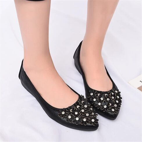 Hee grand Women Foldable Ballet Flats Bling Rhinestones Soft Leather Pointy Toe Flats Sparkle Wedding Dress Shoes Comfort Slip on Loafers Big Size in Kuwait