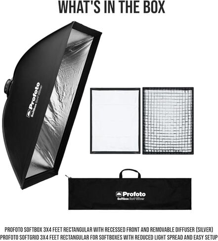 Profoto Softbox 3 × 4 أقدام مستطيلة مع حزمة الناشر الأمامية المريحة وناشر قابلة للإزالة (فضية) مع مستطيلة بروفيوتو ناعمة 3 × 4 أ. in Kuwait
