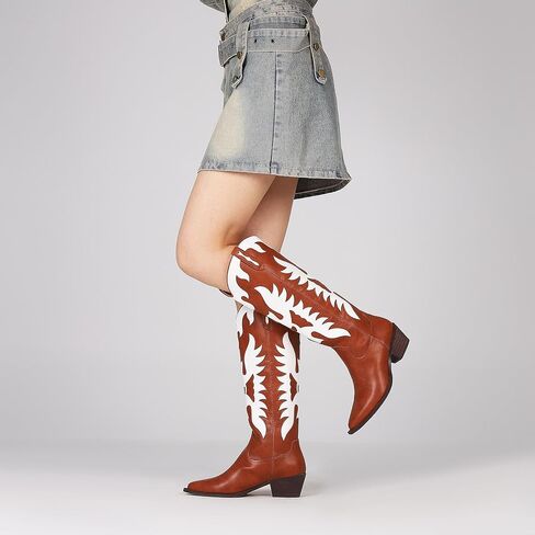 VIMISAOI Cowgirl Boots Women Wide Calf Knee High Boots Cowboy Boots for Women Black Cowgirl Boots Western Boots Women in Saudi Arabia