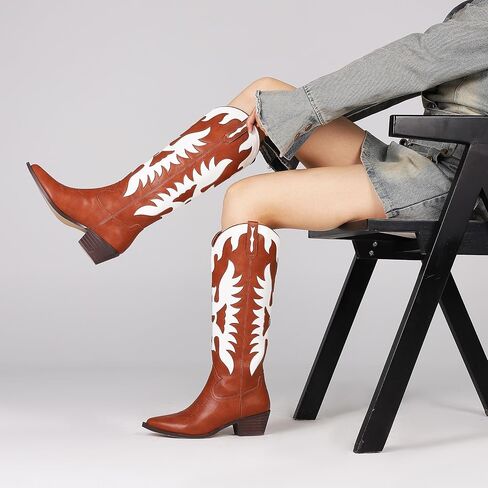 VIMISAOI Cowgirl Boots Women Wide Calf Knee High Boots Cowboy Boots for Women Black Cowgirl Boots Western Boots Women in Saudi Arabia