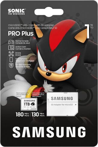 Samsung PRO Plus Sonic The Hedgehog + Adapter, 512GB microSDXC, Up-to 180MB/s, Full HD & 4K UHD, UHS-I, C10, U3, V30, A2, for Nintendo-Switch, Steam Deck, GoPRO, DJI Drone, Tablets (MB-MD512SA/LC1) in Saudi Arabia