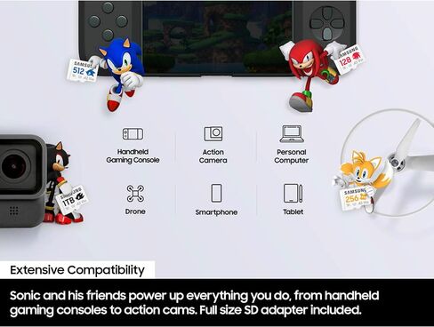Samsung PRO Plus Sonic The Hedgehog + Adapter, 512GB microSDXC, Up-to 180MB/s, Full HD & 4K UHD, UHS-I, C10, U3, V30, A2, for Nintendo-Switch, Steam Deck, GoPRO, DJI Drone, Tablets (MB-MD512SA/LC1) in Saudi Arabia