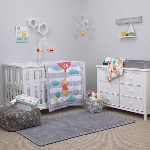 Disney Winnie the Pooh First Best Friend 4 Piece Crib Crib Set ، Aqua/Gray/White/Red ، مجموعة 4 قطع (حزمة 1) in Saudi Arabia