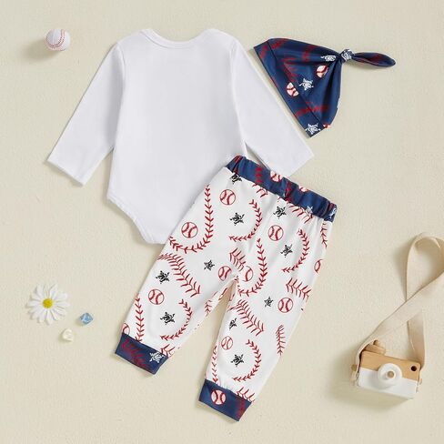 Chloefairy Newborn Baby Boy Clothes Baseball Going Home Outfit Heading for Home Romper Baseball Pants Set Hat 3Pcs in Saudi Arabia