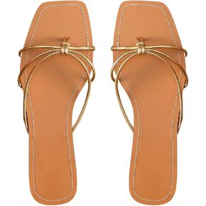 GORGLITTER Women's Strappy Flat Sandals Square Open Toe Flip Flops Comfy Summer Slip On Flat Shoes