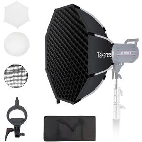Takerers 22inch/55cm Deep Parabolic Softbox Diffuser with Honeycomb Grid, Upgraded One-Step Quick Installation, with S-Type Bracket Mount, Compatible for Aputure/Smallrig/Neewer/GVM Lights, Flash