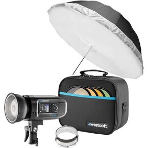Westcott FJ400 400Ws Strobe with AC and DC Li-Ion Polymer Battery Bundle with Westcott Diffusion Fabric for 43-Inch-Deep Parabolic Umbrella with Adjustable Drawstring Entry Point (2 Items)