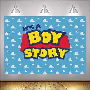 XLL Cartoon Boy It's a Boy Story Photography Backdrop Birthday Party Photo Background Blue Sky White Clouds Photography Backdrops Baby Shower Kids Hero Photo Booth Studio Props 7x5ft