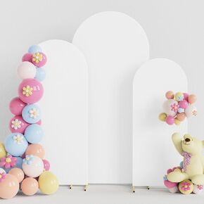 Putros Wedding Arch Cover 7.2FT, 6FT White Spandex Fitted Round Top Chiara Backdrop Stand Covers 2 Set for Wedding Birthday Party Decoration