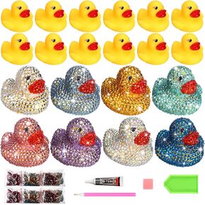 12 Pcs Rubber Ducks Diamond Art Ducks Diamond Duck Set Diamond Art Kit DIY Colorful Mini Ducks Decoration Cute Duck Assortment Car Ducks Ornaments for Home and Office Decoration
