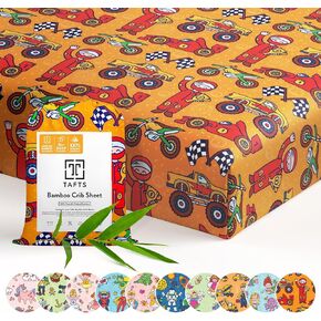 Tafts 100% Viscose Fitted Crib Sheets, Girls, Boys & Unisex, 8 Inch Deep Pocket, Standard Crib & Toddler Mattress, Cooling, Soft, 360 Elastic, Guarantee (2PACK, 28 x 52 Racecar)